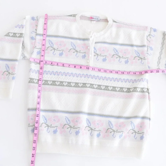 Vintage Grace Cream with Pink  Floral Half Button Down Sweater - Picture 5 of 13